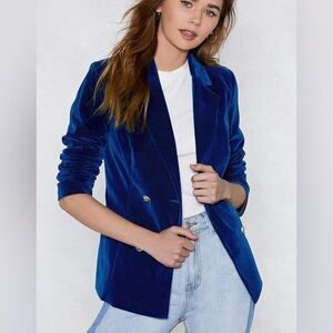 Nasty Gal Deep Blue Velvet Blazer
